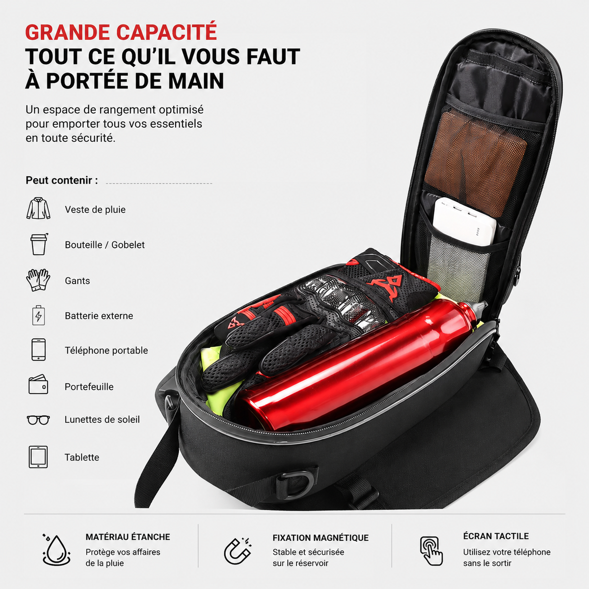 Sacoche Moto Réservoir Étanche Sangles Tactile