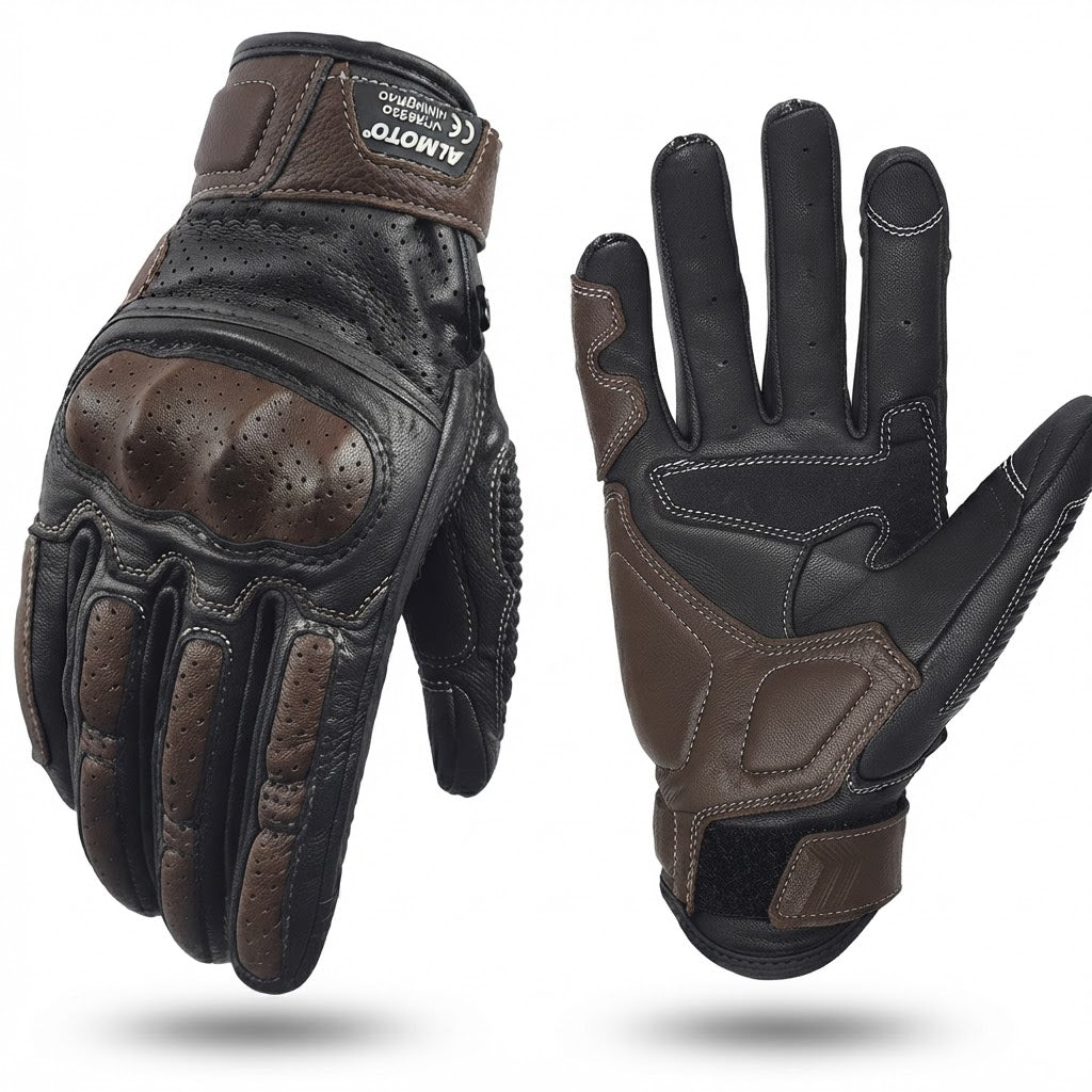 Gants Moto Cuir Véritable Homologués CE Coque Métal Tactile