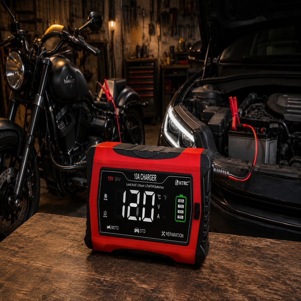 Chargeur Batterie Voiture & Moto Intelligent 12V/24V – 10A à 20A