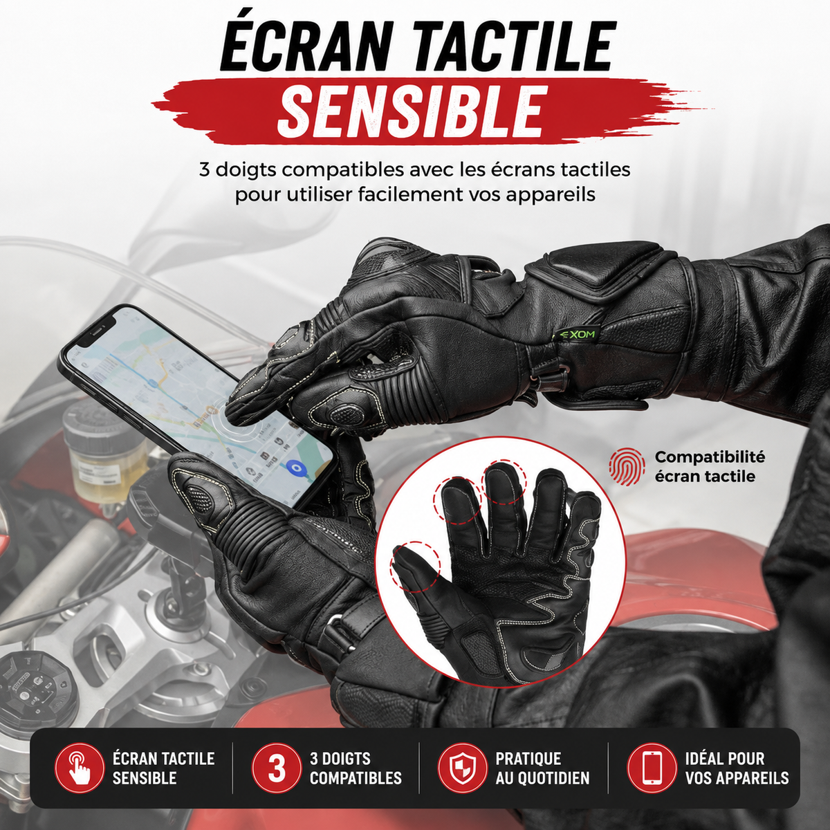 Gants Moto Homologués CE Cuir Carbone Longs