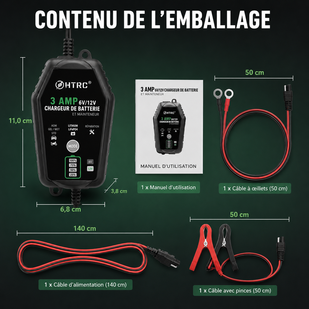 Chargeur Batterie Moto Intelligent 6V/12V 3A