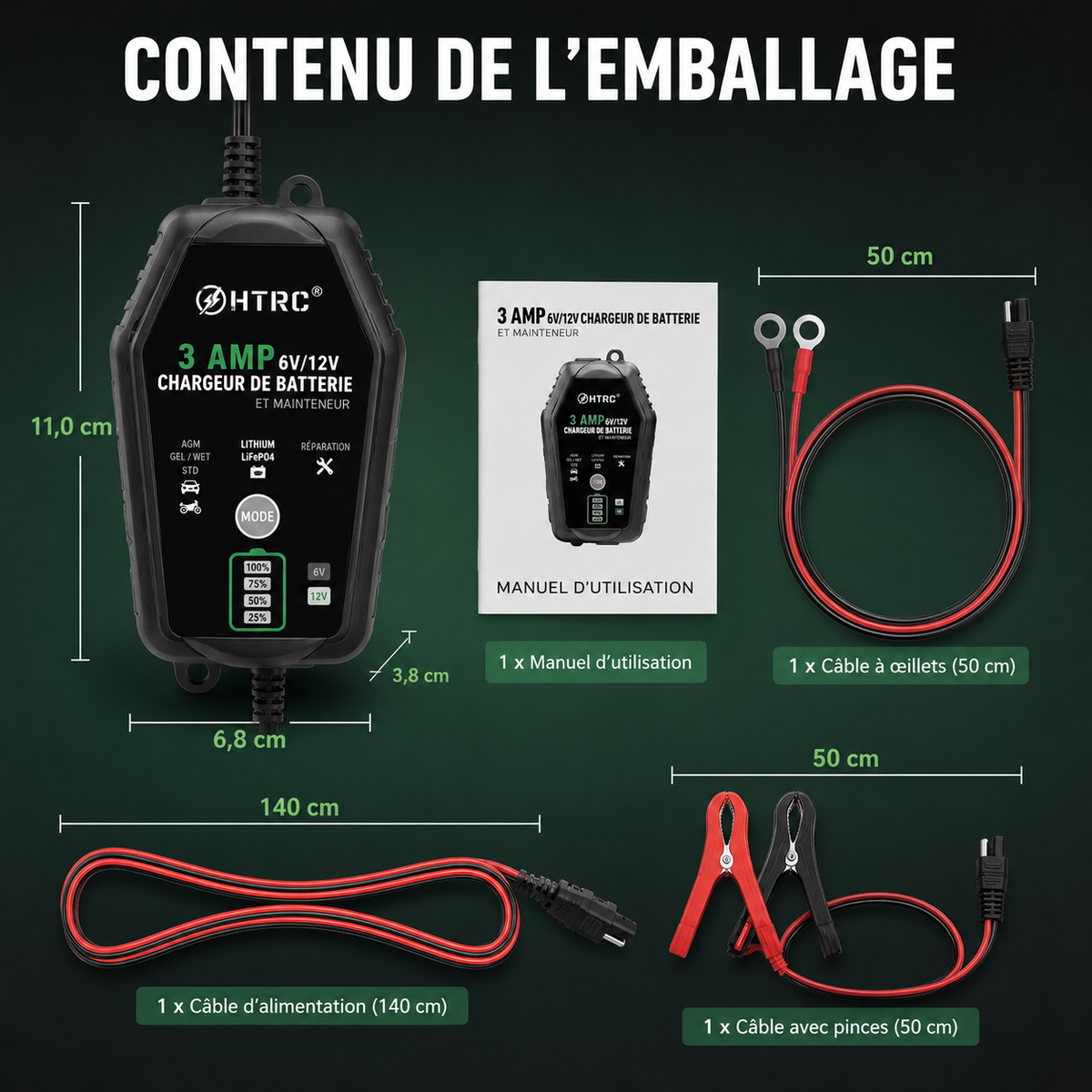 Chargeur Batterie Moto Intelligent 6V/12V 3A