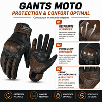 Gants Moto Cuir Véritable Homologués CE Coque Métal Tactile