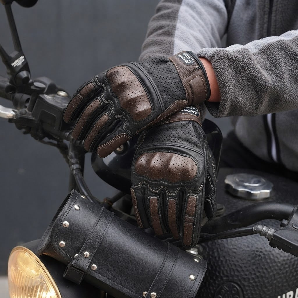 Gants Moto Cuir Véritable Homologués CE Coque Métal Tactile