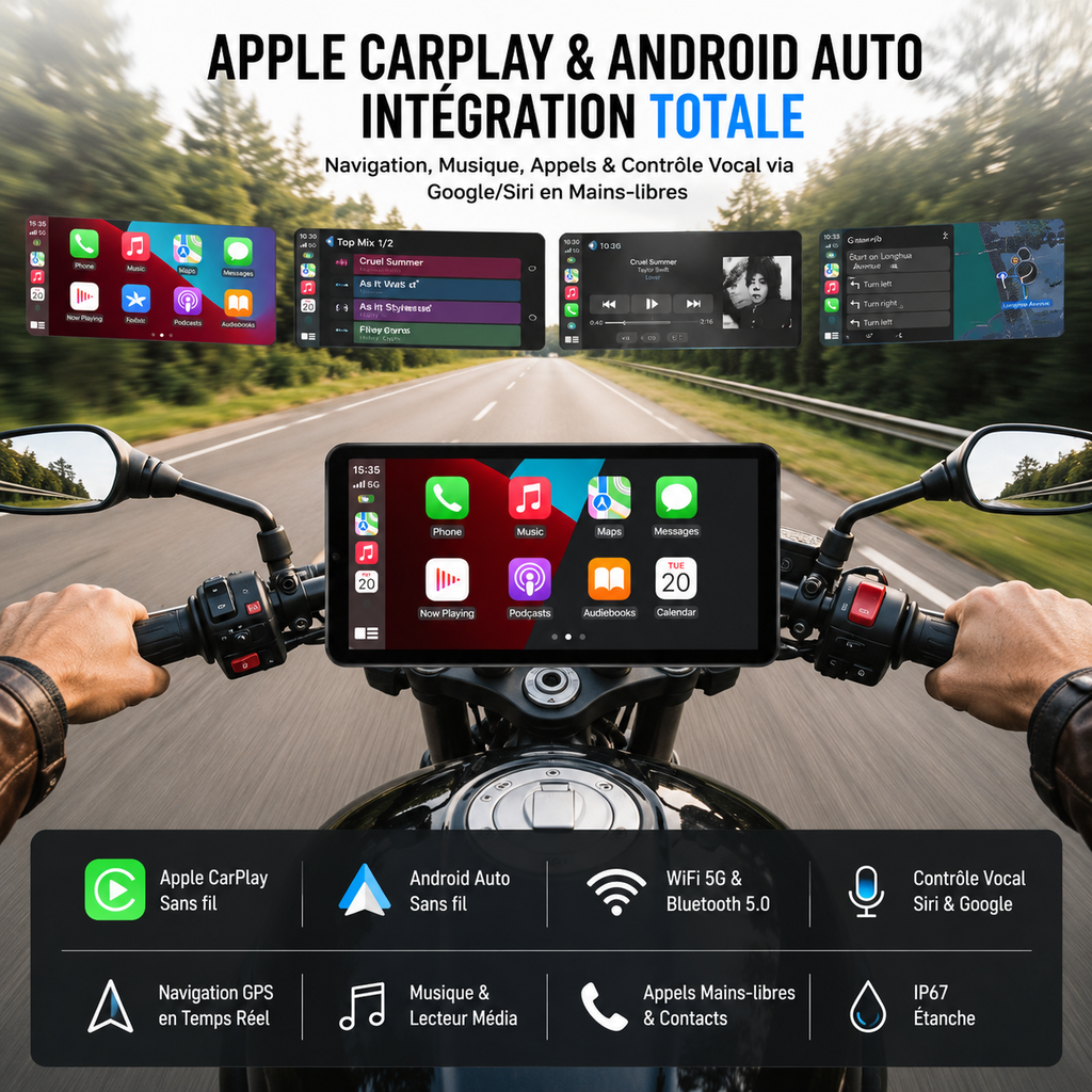 Écran CarPlay Moto Sans Fil 6 Pouces – Apple & Android Auto – Étanche