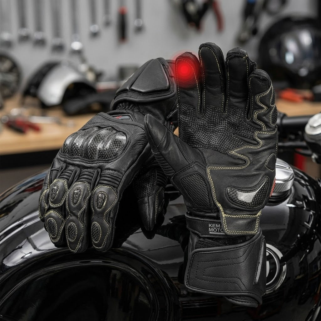 Gants Moto Homologués CE Cuir Carbone Longs