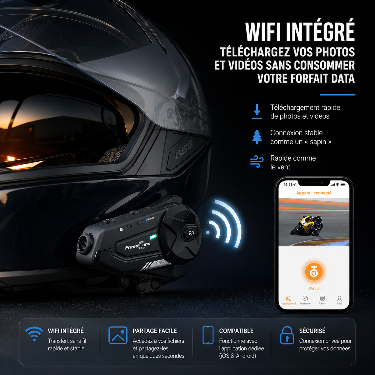 Intercom Moto avec Caméra 1080P – WiFi & Bluetooth
