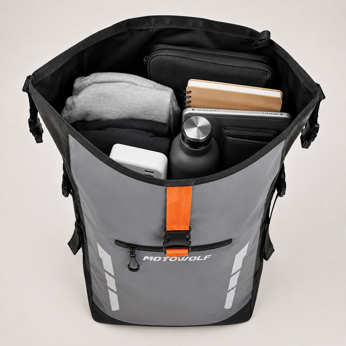 Sac à Dos Moto Étanche Roll-Top 20L Réfléchissant
