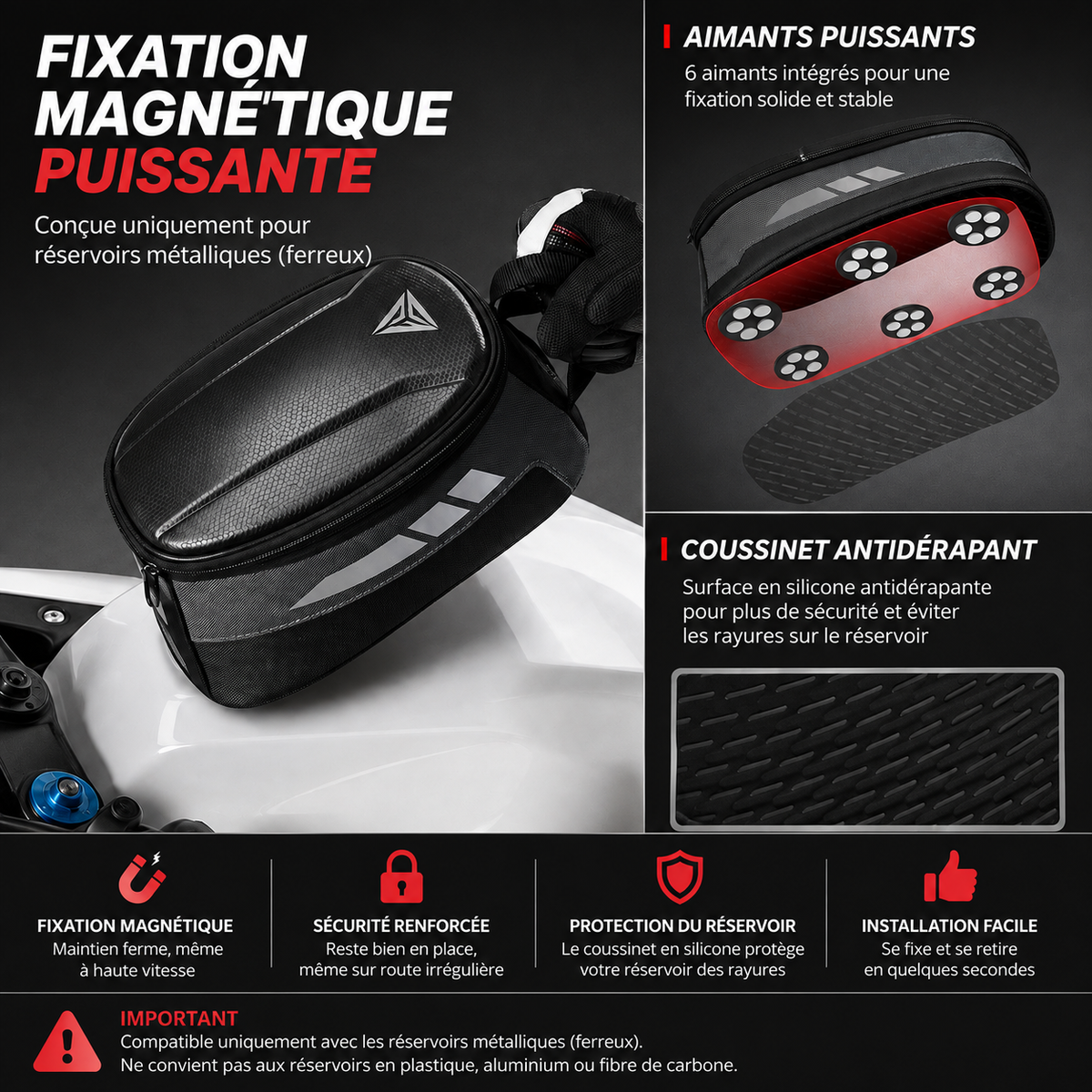 Sacoche Moto Réservoir Aimantée Housse Pluie 4,5L