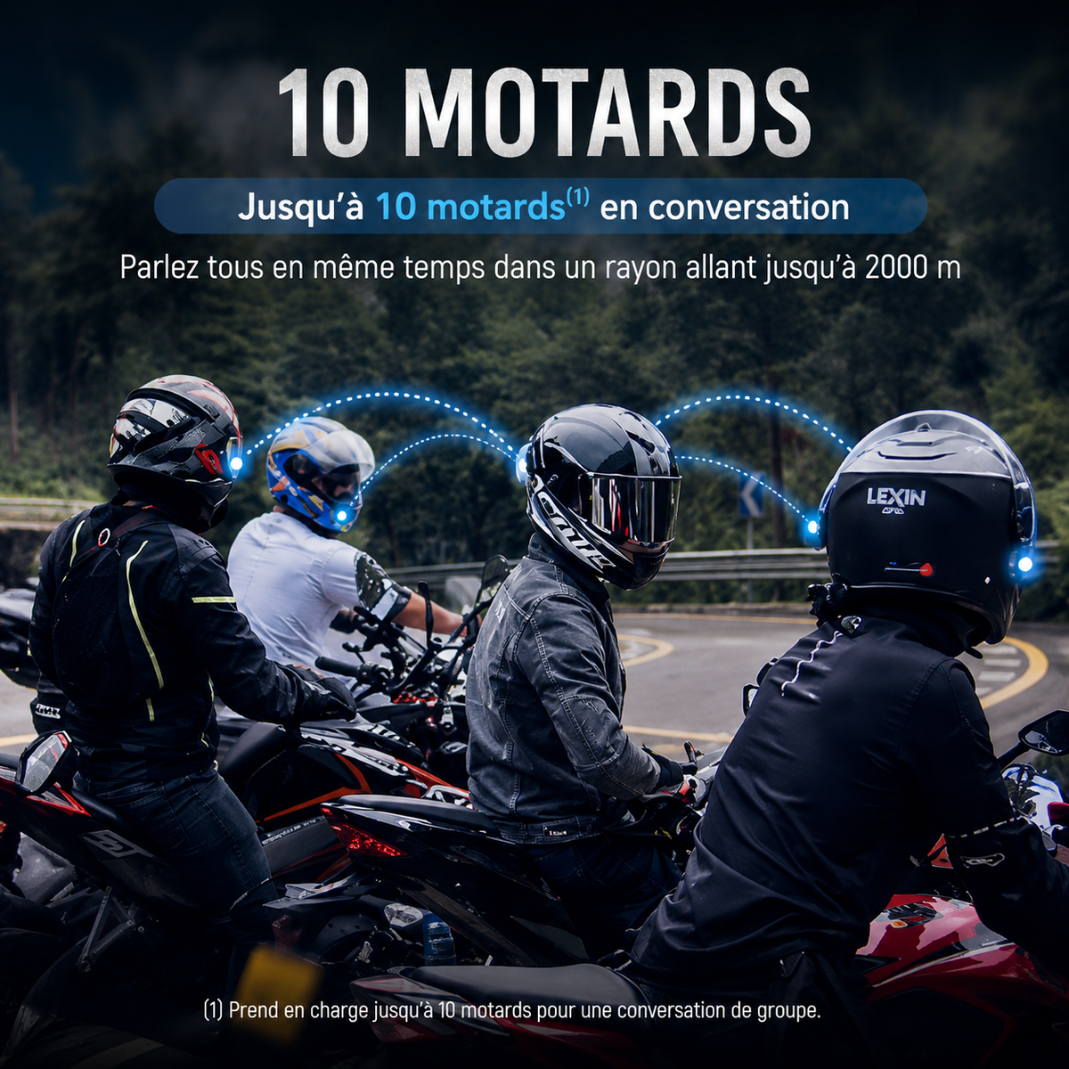 Intercom Moto Bluetooth 10 Motards – Portée 2000 m