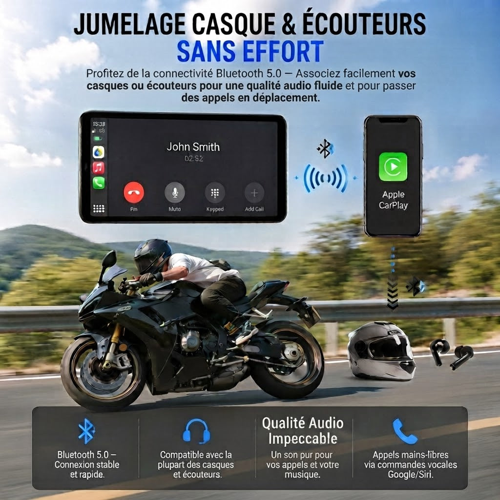 Écran CarPlay Moto Sans Fil 6 Pouces – Apple & Android Auto – Étanche