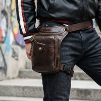 Sacoche de Jambe Moto Cuir Véritable Vintage