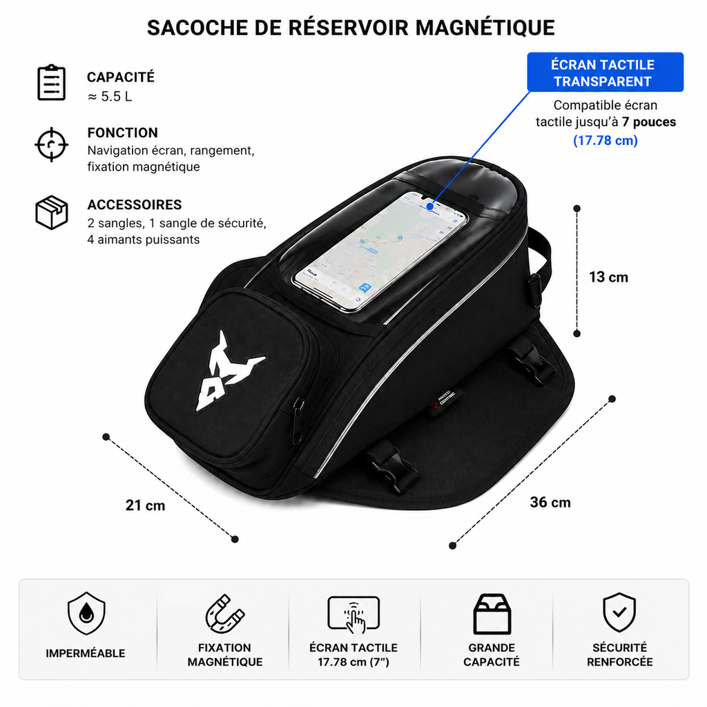 Sacoche Moto Réservoir Étanche Sangles Tactile