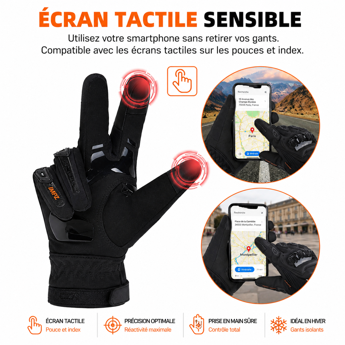 Gants Moto  Hiver Homologués CE Étanche Coque Rigide