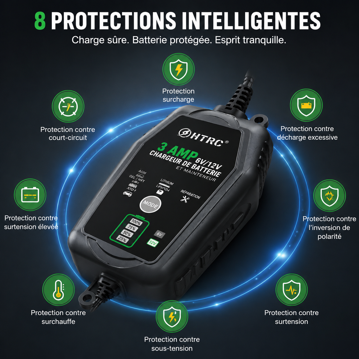 Chargeur Batterie Moto Intelligent 6V/12V 3A