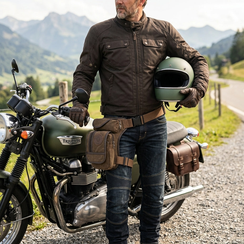 Sacoche de Jambe Moto Vintage Toile