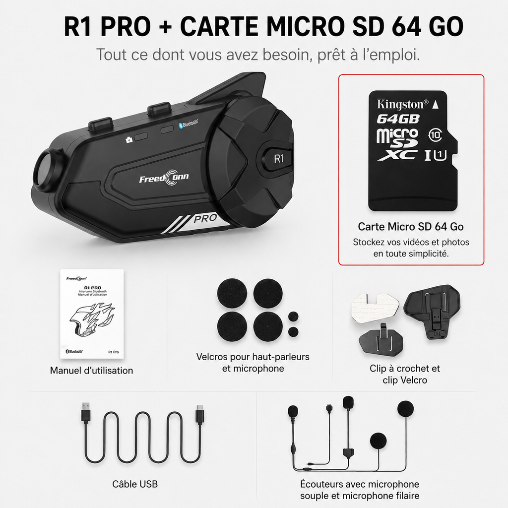Intercom Moto avec Caméra 1080P – WiFi & Bluetooth