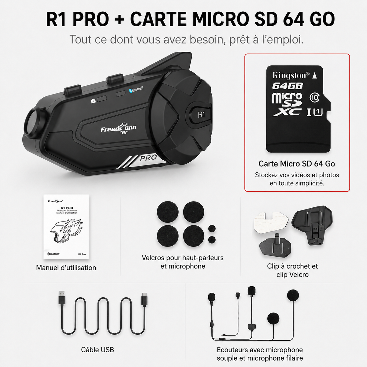 Intercom Moto avec Caméra 1080P – WiFi & Bluetooth