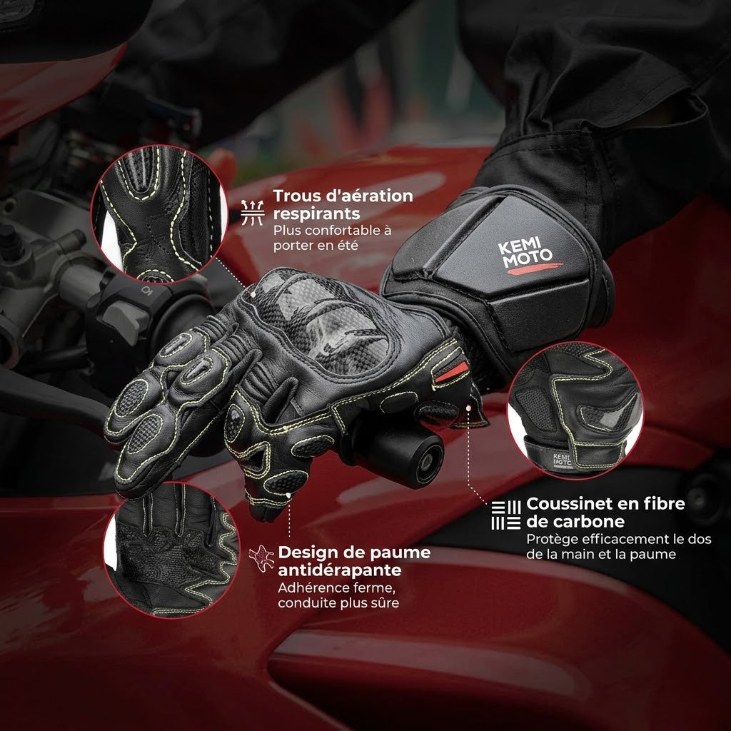 Gants Moto Homologués CE Cuir Carbone Longs