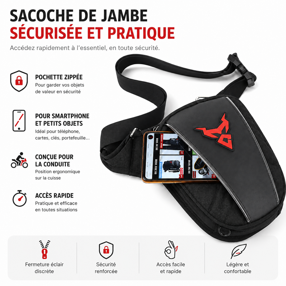 Sacoche de Jambe Moto Étanche