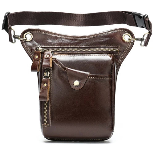 Sacoche de Jambe Moto Cuir Véritable Vintage