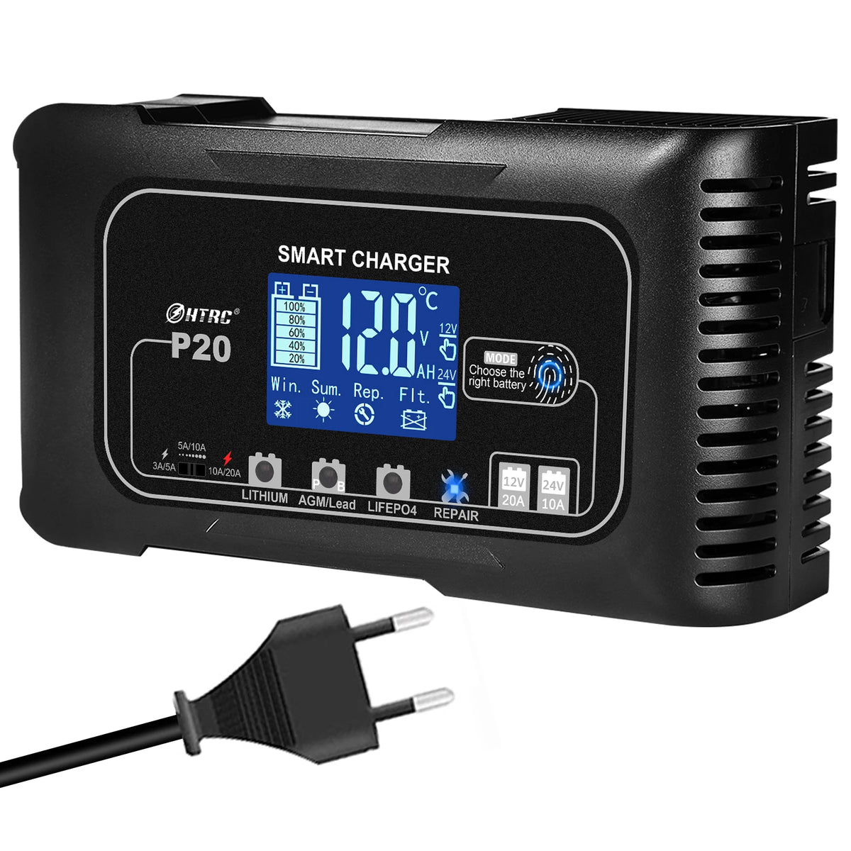 Chargeur Batterie Voiture & Moto Intelligent 12V/24V – 10A à 20A