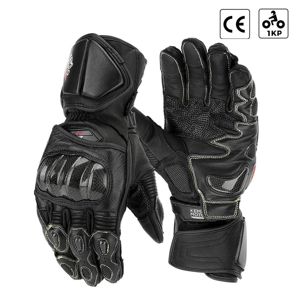 Gants Moto Homologués CE Cuir Carbone Longs
