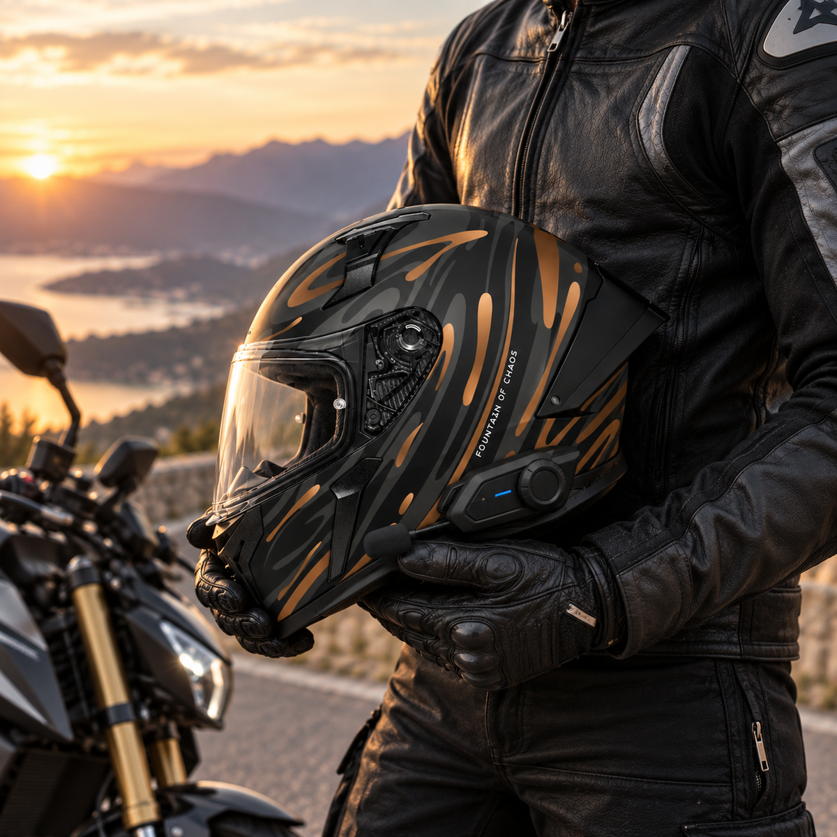 Casque Moto Intégral Ventilé – Coque ABS – ECE 22.06 – Noir Or