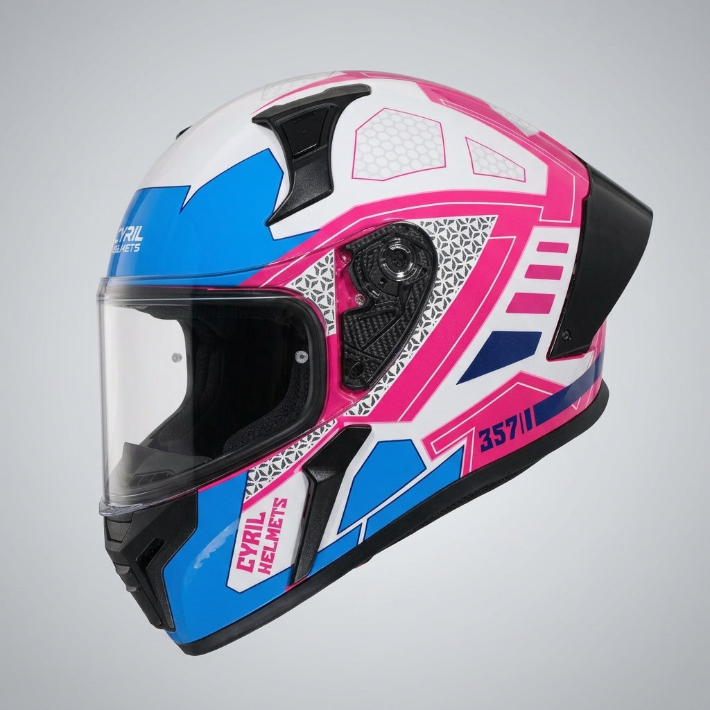 Casque Moto Intégral Ventilé – Coque ABS – ECE 22.06 –  Rose Bleu
