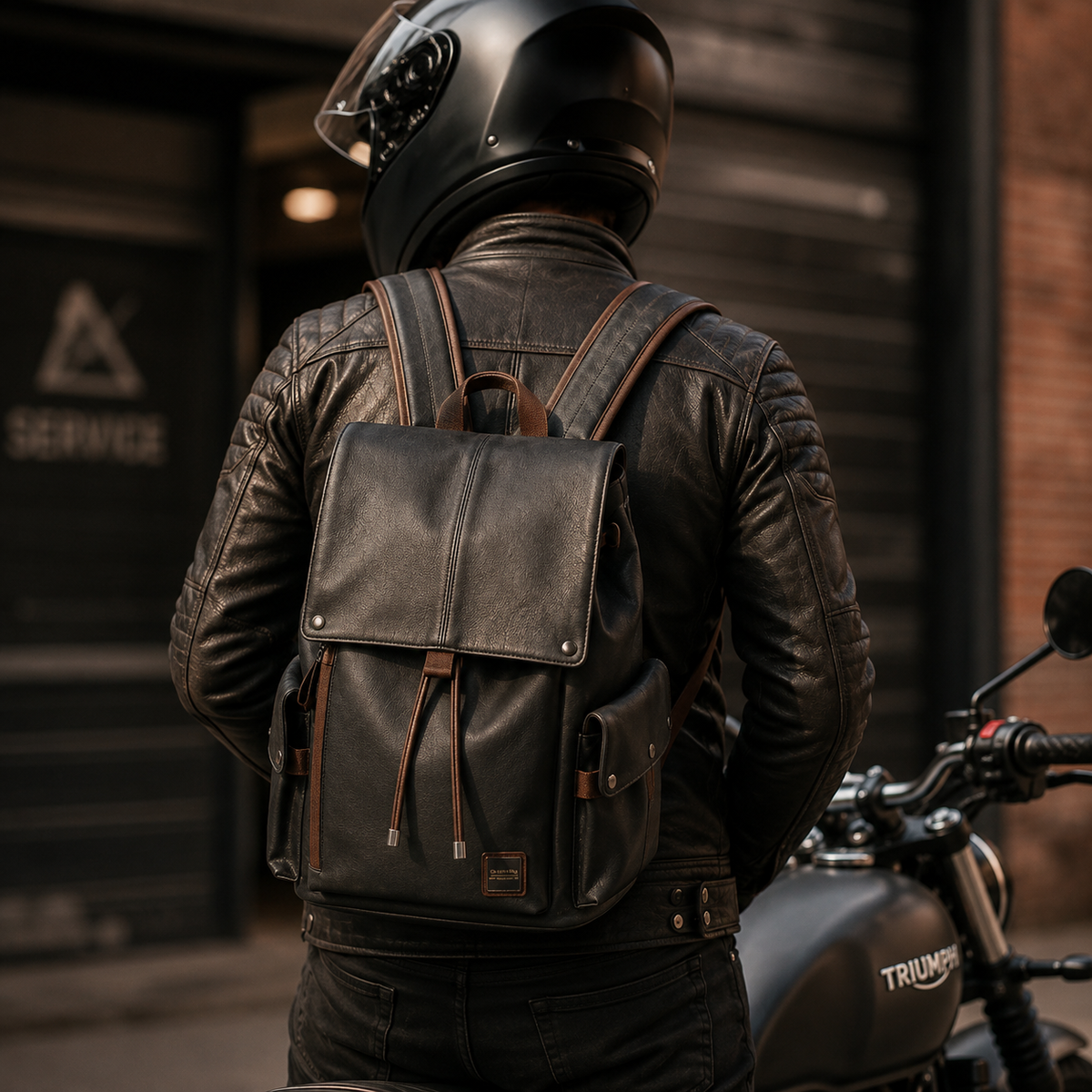 Sac à Dos Moto Vintage Cuir Imperméable 30L
