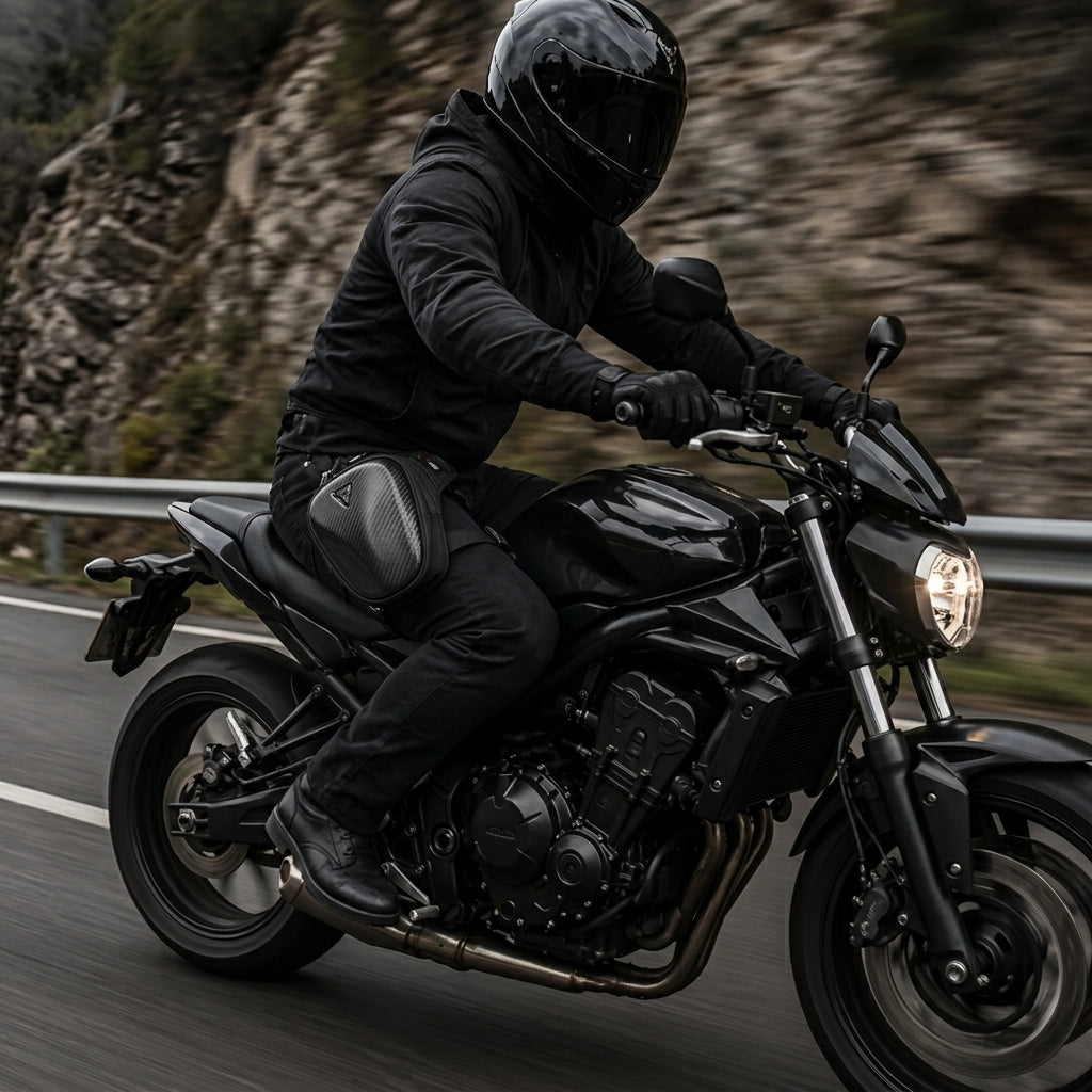 Sacoche de Jambe Moto Étanche Coque Carbone