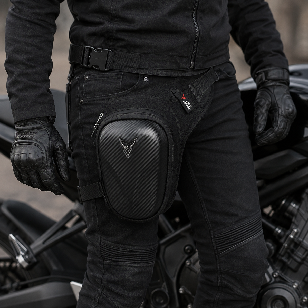 Sacoche de Jambe Moto Étanche Coque Carbone