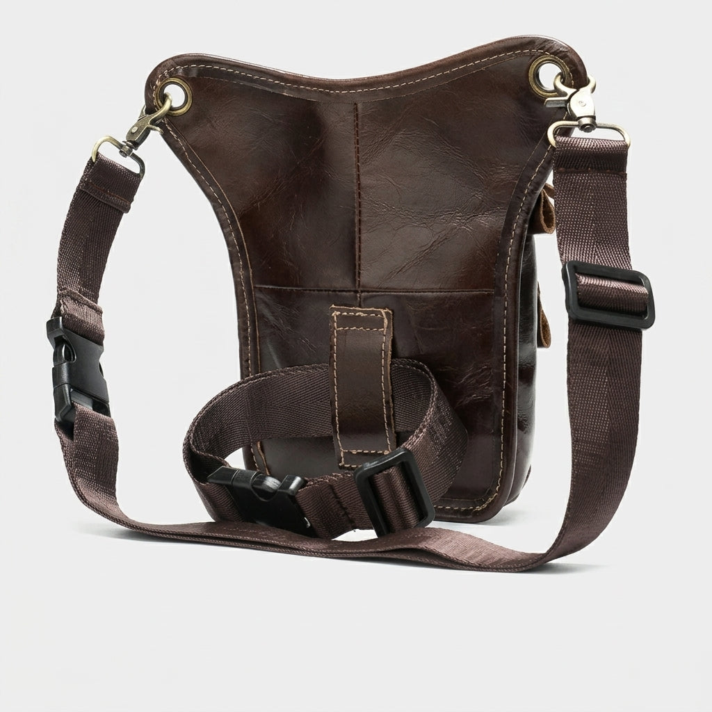 Sacoche de Jambe Moto Cuir Véritable Vintage